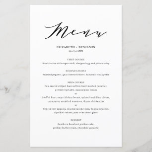 Black Minimalist Dainty Script Wedding Menu Card