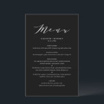 Black Minimalist Dainty Script Wedding Menu Card<br><div class="desc">Customisable script menu card featuring elegant script,  simple typography and stripes pattern. This script menu card is perfect for any wedding theme and season. Personalise by adding names,  date and menu details.</div>