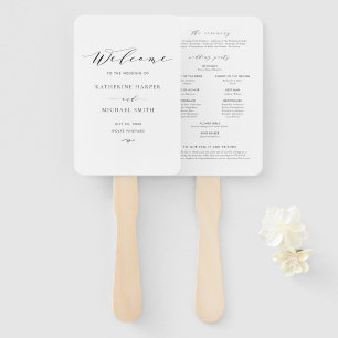 Black Minimalist Dainty Script Wedding Program Hand Fan