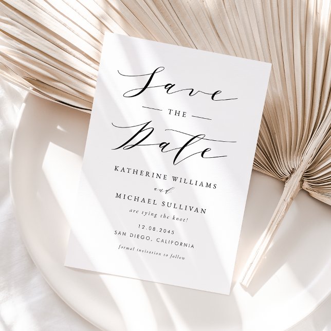Black Minimalist Dainty Script Wedding Save The Date (Creator Uploaded)