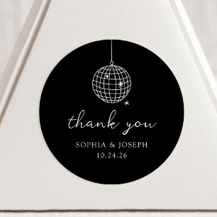 Black Minimalist Disco Ball Wedding Classic Round Sticker