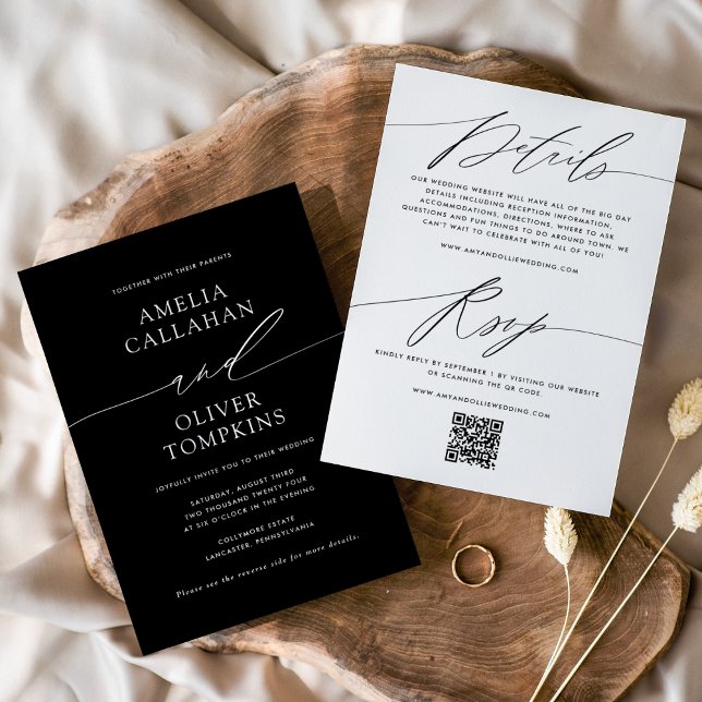 Black Minimalist Double-Sided Wedding Invitation (Creator Uploaded)