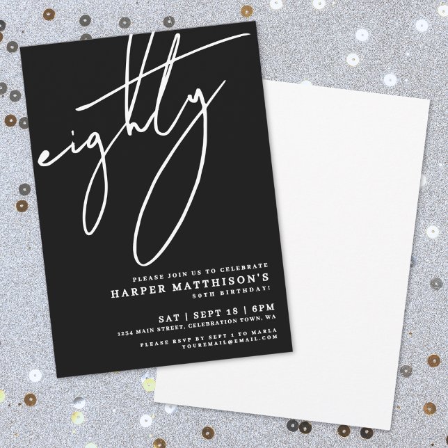 Black Minimalist Eighty 80th Birthday Party Invitation (Black Minimalist Eighty 80th Birthday Party Invitation)