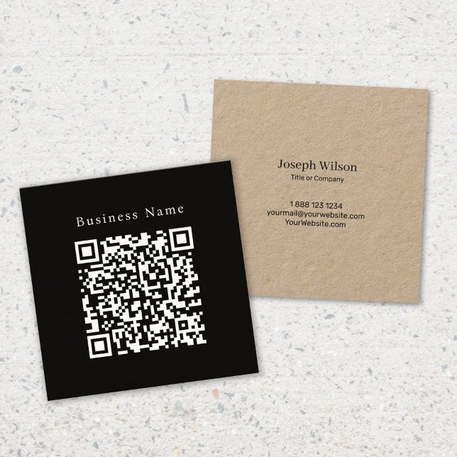 Black Minimalist Elegant Custom QR Code Square Business Card (Creator Uploaded)