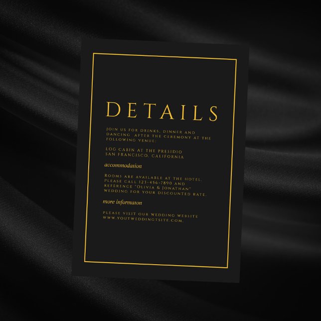 Black Minimalist Elegant Wedding Details Enclosure Card (Creator Uploaded)