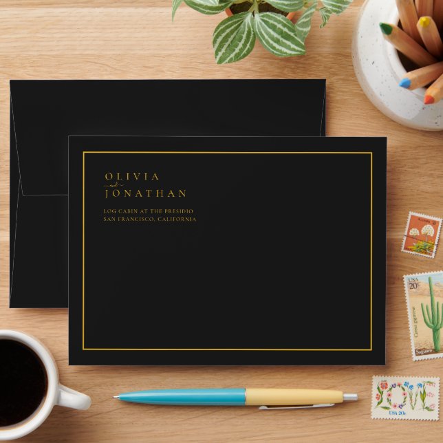 Black Minimalist Elegant Wedding Envelope (Desk)