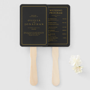 Black Minimalist Elegant Wedding Programs Hand Fan