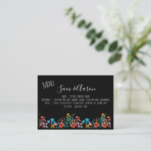 Black Minimalist Floral Wedding Menu Enclosure 