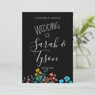Black Minimalist Floral Wedding Reception with Invitation