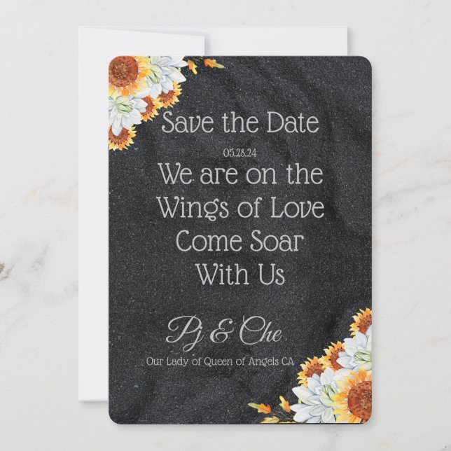 Black Minimalist Floral Wedding  Save The Date (Front)