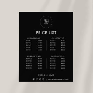Black Minimalist Formal Price List
