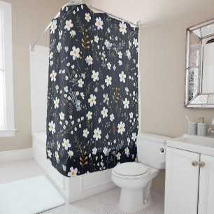 Black Minimalist Gentle Garden Wildflowers Nursery Shower Curtain