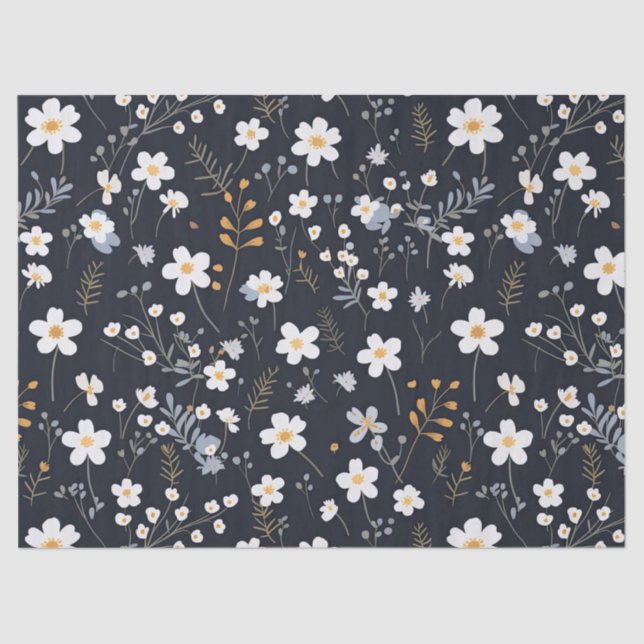 Black Minimalist Gentle Garden Wildflowers Nursery Tissue Paper (Front)