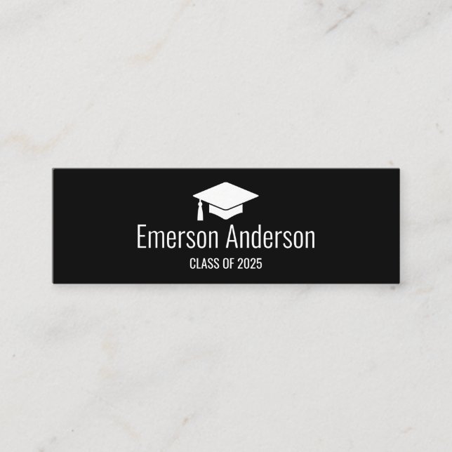 Black minimalist graduate graduation name card (Front)
