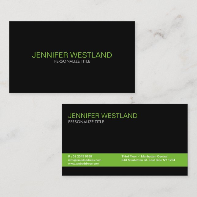 Black Minimalist Green Line Professional Business Card (Front/Back)