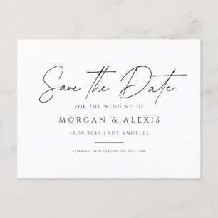 Black Minimalist Handwriting Script Save the Date Postcard