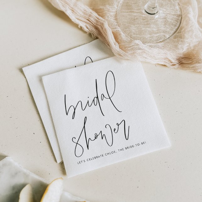 Black Minimalist Handwritten Script Bridal Shower Napkin (Minimalist bridal shower paper napkins featuring handwritten script and modern typography.)