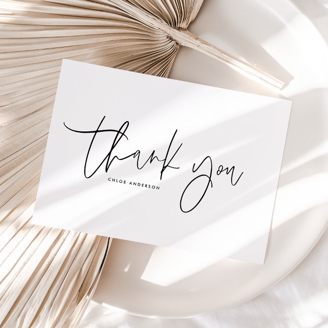Black Minimalist Handwritten Script Thank You Postcard (Modern thank you postcard featuring black handwritten script on a clean, minimalist layout.)