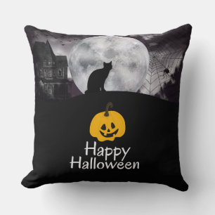 Black minimalist Happy Halloween Cushion
