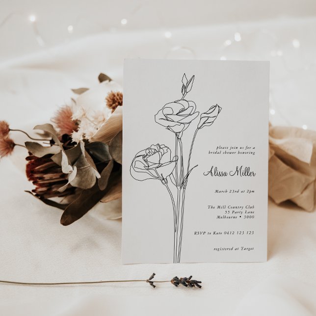 Black Minimalist Line Floral Bridal Shower Invitation (Creator Uploaded)