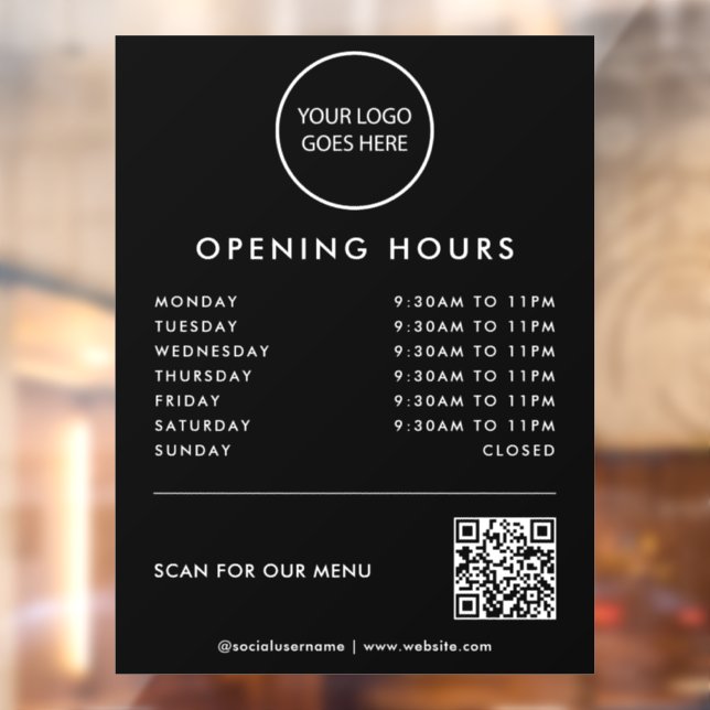 Black Minimalist Logo Opening Times QR Code (Sheet 2)