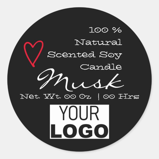 Black Minimalist Logo Template Candle Heart Labels (Front)