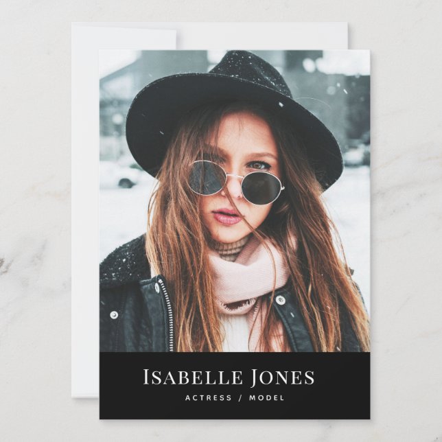 Black Minimalist Model Actor 3 Photo Comp Card (Front)