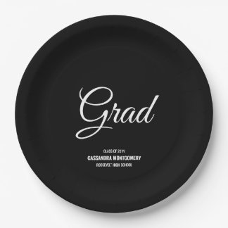 Black Minimalist Modern Graduation Party Paper Plate