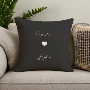 Black Minimalist Modern Heart Wedding Anniversary Cushion