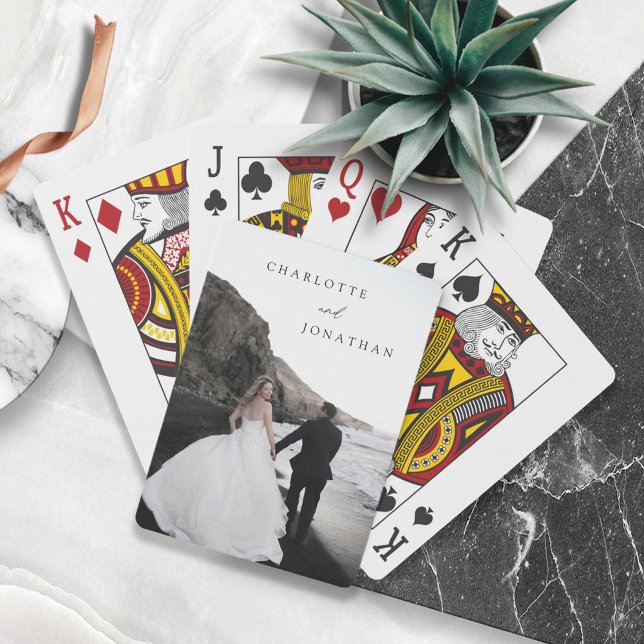 Black Minimalist Modern His & Hers Custom Photo Playing Cards (Creator Uploaded)