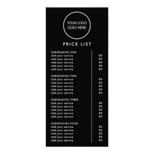 Black Minimalist Modern Logo Price List Rack Card