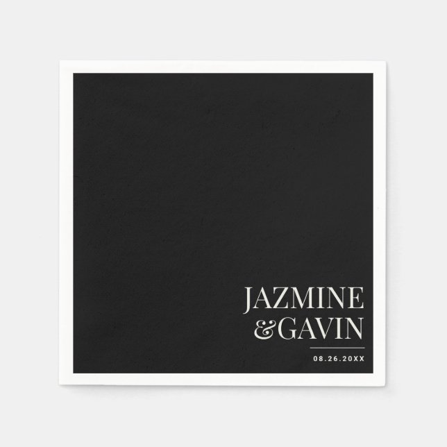 Black Minimalist Modern Personalised Wedding Napkin (Front)