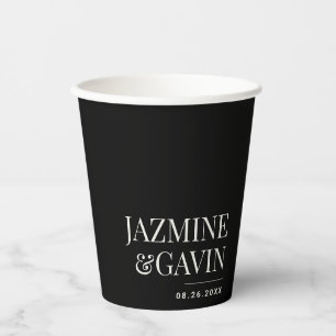 Black Minimalist Modern Personalised Wedding Paper Cups