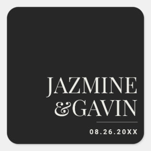Black Minimalist Modern Personalised Wedding Square Sticker
