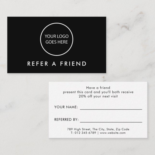 Black Minimalist Modern Professional Logo Referral Card (Front/Back)