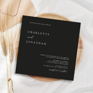 Black Minimalist Modern Square Wedding Invitation