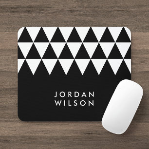 Black Minimalist Modern White Triangle Pattern Mouse Pad