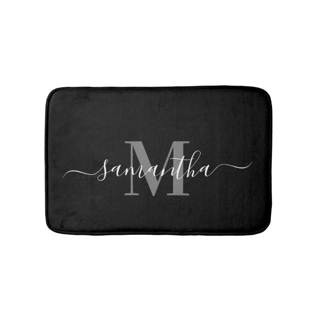 Black Minimalist Monogram Bath Mat (Front)
