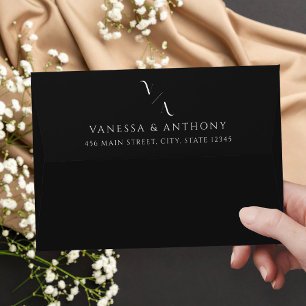 Black Minimalist Monogram Modern Wedding Envelope