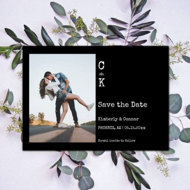 Black Minimalist Monogram Photo Save The Date (Black Minimalist Monogram Photo Save the Date)