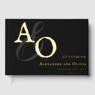 Black Minimalist Monogram Wedding Guest Book