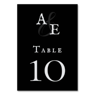 Black Minimalist Monogram Wedding  Table Number