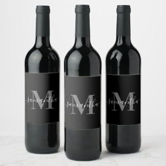 Black Minimalist Monogram Wine Label