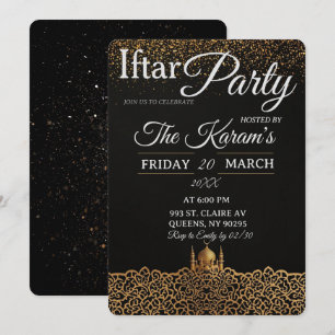 Black Minimalist Mosque Ramadan Iftar Party  Invitation