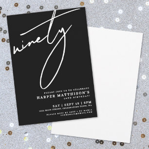 Black Minimalist Ninety 90th Birthday Party Invitation