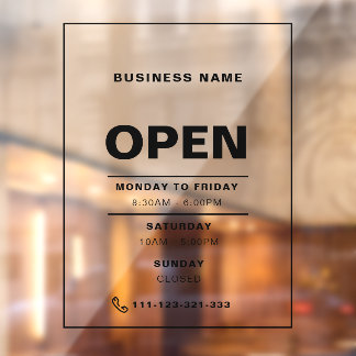 Black Minimalist Opening Hours with Company Name