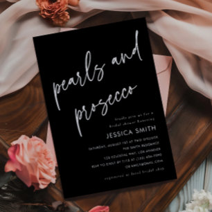 Black Minimalist Pearls and Prosecco Bridal Shower Invitation