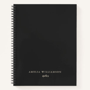 Black Minimalist Personalised Name Elegant Script Notebook