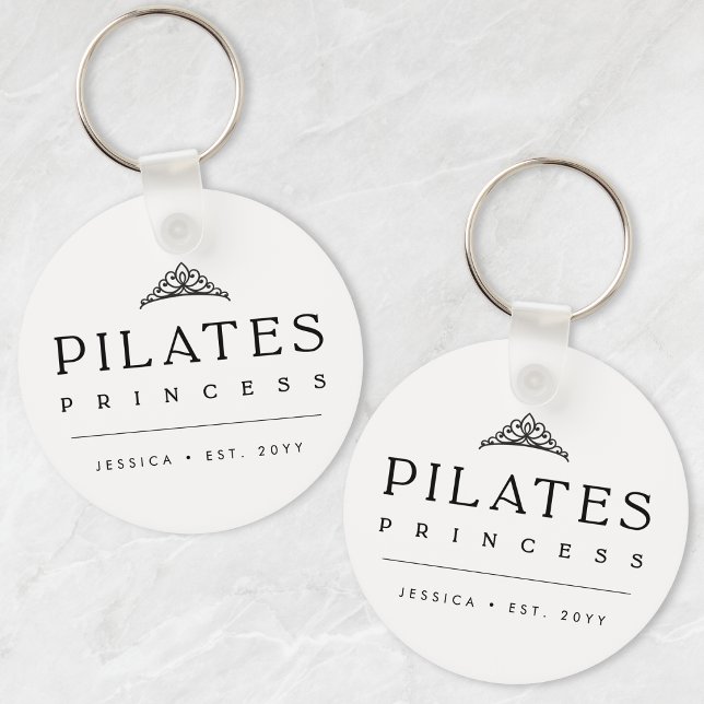 Black Minimalist Personalised Pilates Princess Key Ring (Black Minimalist Personalized Pilates Princess Keychain)