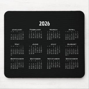 Black Minimalist Plain Calendar Modern Simple Mouse Pad